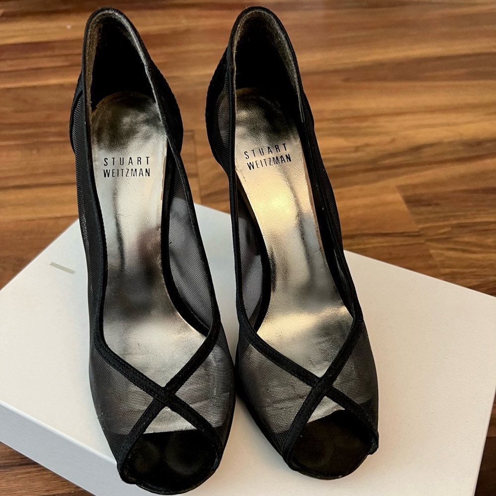 Stuart Weiztman Black Mesh And Satin Heels. Size … - image 1